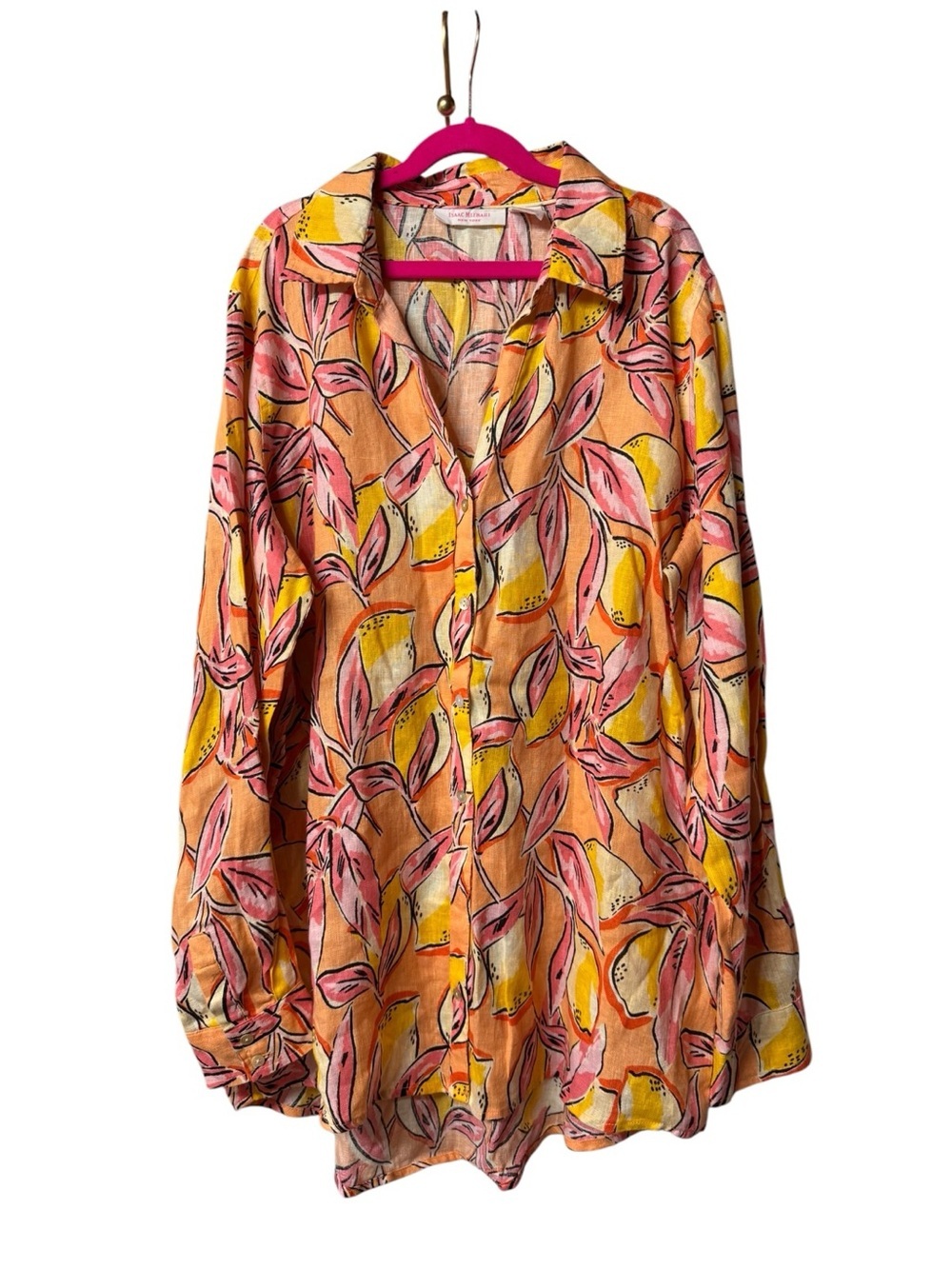 Isaac Mizrahi New York 100% Linen Lemon Print Button-Up Shirt